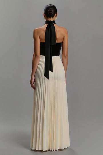 Strapless Pleated Sheath Black and Ivory Formal Dress
